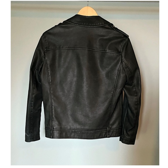 NEW Topshop Black/Dark Grey Asymmetrical Faux Leather Moto Jacket (Size 2) - Picture 2 of 4